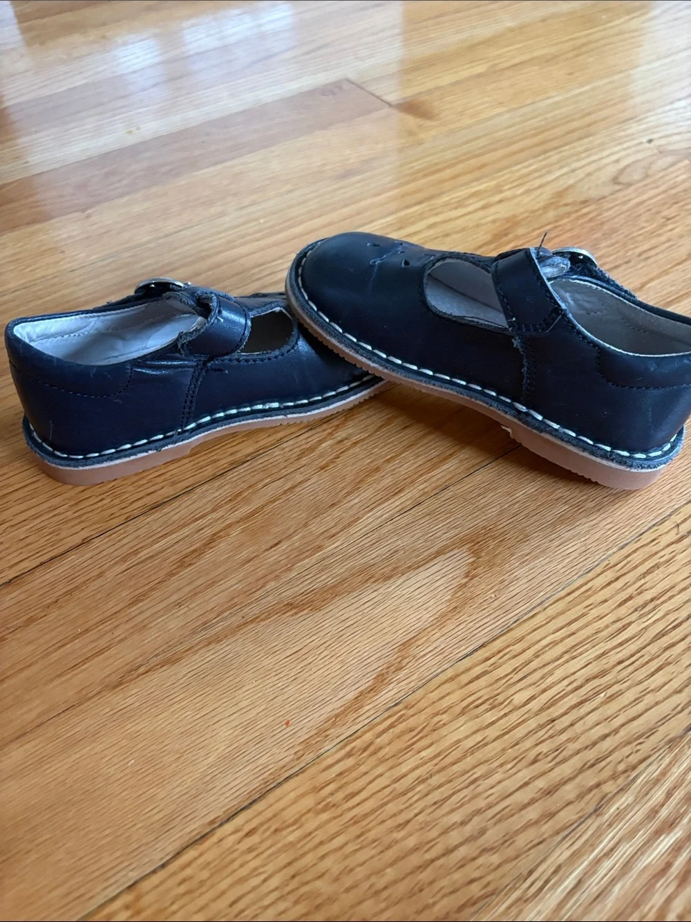 L'Amour Navy Leather T-Strap Girls Dress Shoes